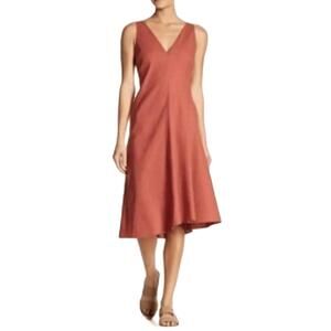 THEORY NWOT $345 Linen Stretch Double V Neck Asymmetric Tadayon Dress Size 2